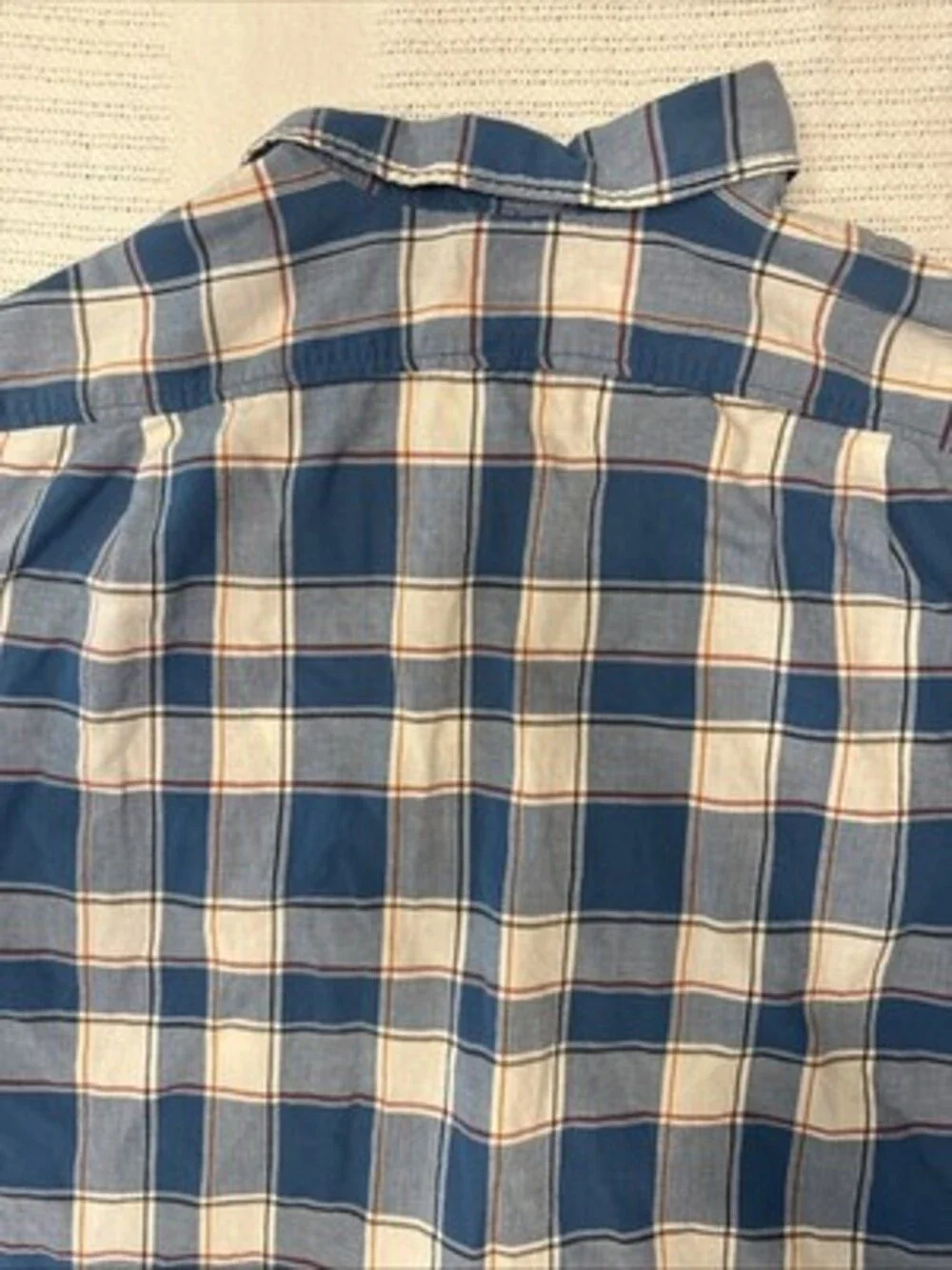 Eddie Bauer Shirt Men XL Blue Orange Check Short Sleeve Button Up